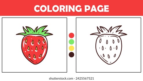 Strawberry coloring page for kids vector illustration