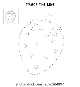 Strawberry coloring pages for kids. Trace and color Strawberry. Strawberry Fruit Flashcard for kids. Strawberry isolated on white background. Kindergarten and preschool worksheets printable for kids. 