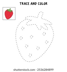 Strawberry coloring pages for kids. Trace and color Strawberry. Strawberry Fruit Flashcard for kids. Strawberry isolated on white background. Kindergarten and preschool worksheets printable for kids. 