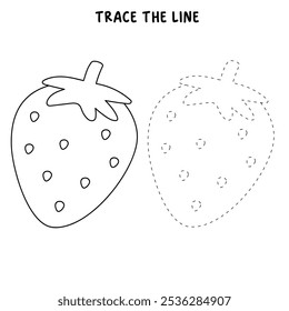 Strawberry coloring pages for kids. Trace and color Strawberry. Strawberry Fruit Flashcard for kids. Strawberry isolated on white background. Kindergarten and preschool worksheets printable for kids. 