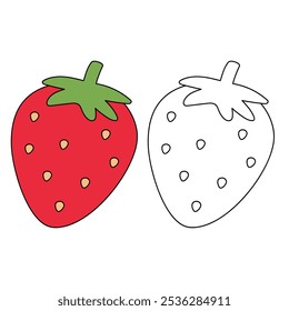 Strawberry coloring pages for kids. Trace and color Strawberry. Strawberry Fruit Flashcard for kids. Strawberry isolated on white background. Kindergarten and preschool worksheets printable for kids. 