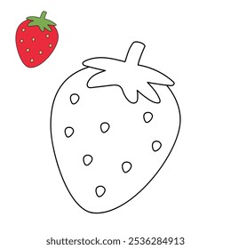 Strawberry coloring pages for kids. Trace and color Strawberry. Strawberry Fruit Flashcard for kids. Strawberry isolated on white background. Kindergarten and preschool worksheets printable for kids. 