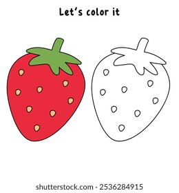 Strawberry coloring pages for kids. Trace and color Strawberry. Strawberry Fruit Flashcard for kids. Strawberry isolated on white background. Kindergarten and preschool worksheets printable for kids. 