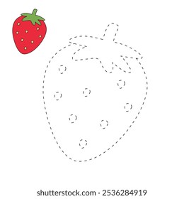 Strawberry coloring pages for kids. Trace and color Strawberry. Strawberry Fruit Flashcard for kids. Strawberry isolated on white background. Kindergarten and preschool worksheets printable for kids. 