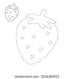 Strawberry coloring pages for kids. Trace and color Strawberry. Strawberry Fruit Flashcard for kids. Strawberry isolated on white background. Kindergarten and preschool worksheets printable for kids. 