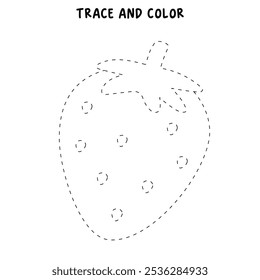 Strawberry coloring pages for kids. Trace and color Strawberry. Strawberry Fruit Flashcard for kids. Strawberry isolated on white background. Kindergarten and preschool worksheets printable for kids. 