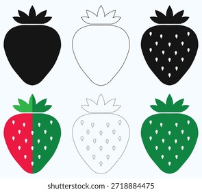 Strawberry Comprehensive Fruit Icon Library Flat, Silhouette, and Outline Vector Illustrations for Creative Projects