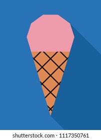 Strawberry cone. Polygonal shape. Flat design. Long shadow.