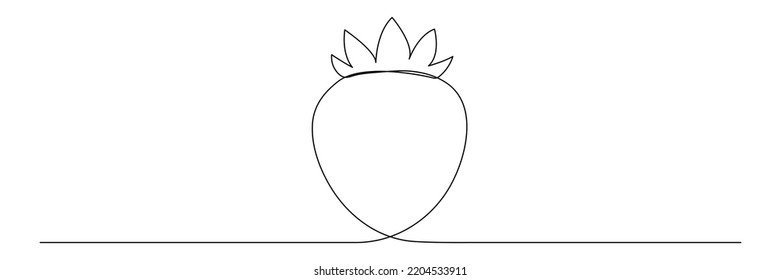 Strawberry continuous one line drawing. Hand drawn linear strawberries with leaf. Vector illustration isolated on white.
