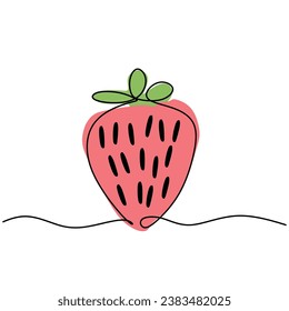 Dibujo continuo de fresa en una línea. Comida de naturaleza orgánica de un solo esquema. Ilustración vectorial aislada. Diseño minimalista a mano.