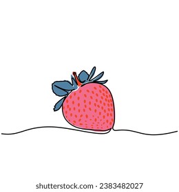 Strawberry continuous one line drawing. Single outline organic nature food. Vector illustration isolated. Minimalist design handdrawn.
