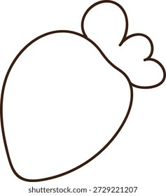 Contorno de morango com aglomerado de folhas desenhado em negrito limpo. Símbolo de frescura, comida orgânica, estrutura de rótulo e alimentação saudável. Ilustração de vetor de desenhos animados.