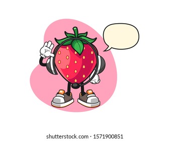 Strawberry costumer service representative with speech bubble cartoon. Mascot Character vector.