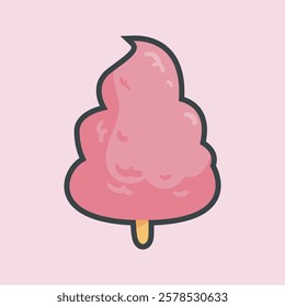 strawberry cotton candy with outline flat vector design.