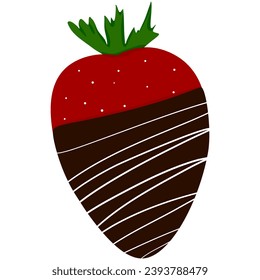 strawberry covered with chocolate, fruit dessert, chocolate dipped, sweet food, vector illustration