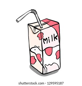 Strawberry cow milk box, vector image