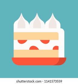 Strawberry cream Cake, sweets and pastry set, flat design icon