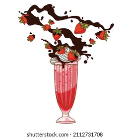 Strawberry cream chocolate splash vector illustration