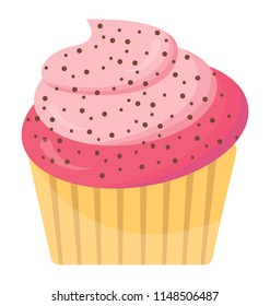 Strawberry cream cupcake in a pink color with the chocolate sprinkles on it 