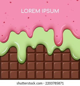 Strawberry Cream and Lemon Cream Melted on Chocolate Bar Background Vector Illustration