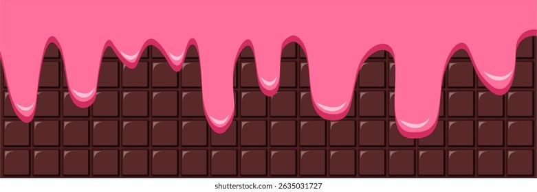 Strawberry Cream Melted on Chocolate Bar Background Vector Illustration
