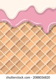 Strawberry Cream Melted on Wafer Background. Wafer Vector Texture. Vector Illustration.