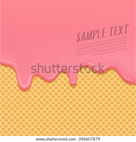Strawberry Cream Melted on Wafer Background : Vector Illustration