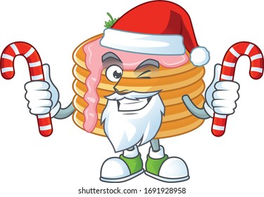 Strawberry cream pancake humble Santa Cartoon character having candies