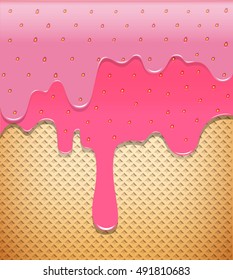 Strawberry cream pouring on wafer abstract background vector illustration eps10