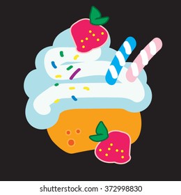 strawberry cream sweet cupcake vector illustration
