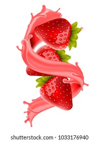 strawberry in cream or yogurt splash pure vector illustration for milk products and beverage design high quality art