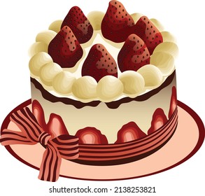 Strawberry creamy cake detailed vector