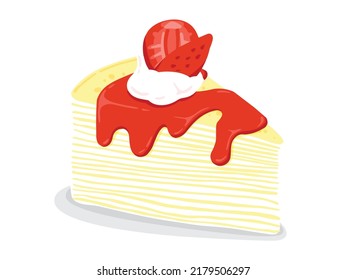 Torta de crepe de fresa, panadería dibujada a mano, ilustración vectorial.