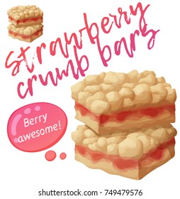 Strawberry crumb bars pastry. Cartoon vector illustration isolated on white background. Series of food and drink and ingredients for cooking