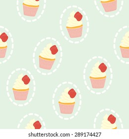 Strawberry cup cake seamless pattern background. vector design illustration.