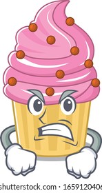 Strawberry cupcake cartoon character style having angry face