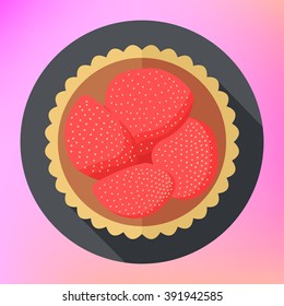 Strawberry Cupcake Flat Vector Icon Top View.  Strawberry Cake Vector Flat Pictogram.  Fruit Cupcake Vector Flat Food Icon. Colorful Dessert Flat Icon. Fruit Cake Flat Illustration. 