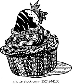 Strawberry Cupcake Graphic Pattern Zentangle