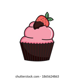 strawberry cupcake icon over white background, colorful design, vector illustration