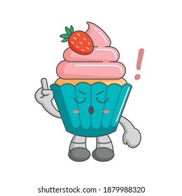 Strawberry cupcake kawaii character design style with one finger gesture