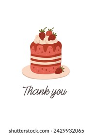 Strawberry cupcake sweet dessert. Vector Illustration 
