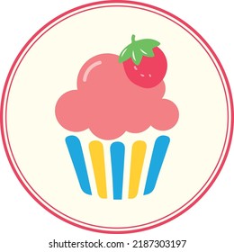 Strawberry Cupcake For Sweet Tooth Person. Suitable For Cake Shop Logo. 