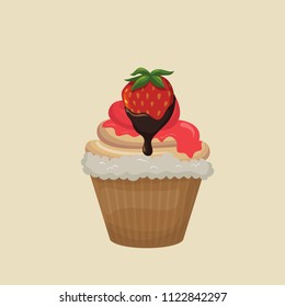 Strawberry cupcake. Vector illustration.