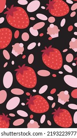 Strawberry Cupcakes Patterns, Red seamless strawberry, Strawberry black Backgrounds, Strawberry Wallpaper Love Cards Vector Stock Vector Illustration.