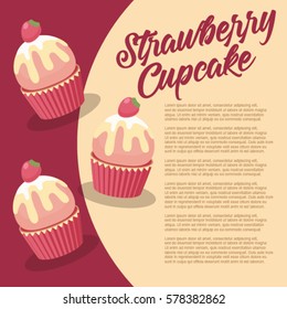 Strawberry Cupcakes Sweeties : Vector Illustration