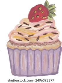 Strawberry cupcakes watercolor illustration clipart design