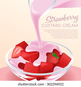 Strawberry Custard Cream With Fruit Jelly : Vector Illustration