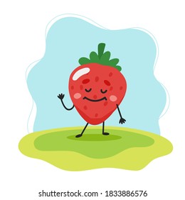 Strawberry cute character, vector illustration for kids in cartoon style