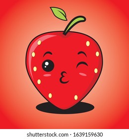 Strawberry, cute character for your design, Cute fruit vector character, vector illustration.