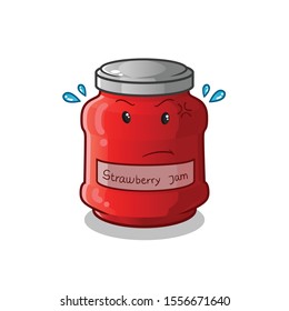 strawberry cute chibi angry cartoon mascot vector illustration